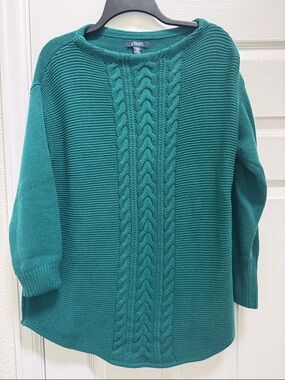 Chaps Green Cable-Front Crew Neck Sweater